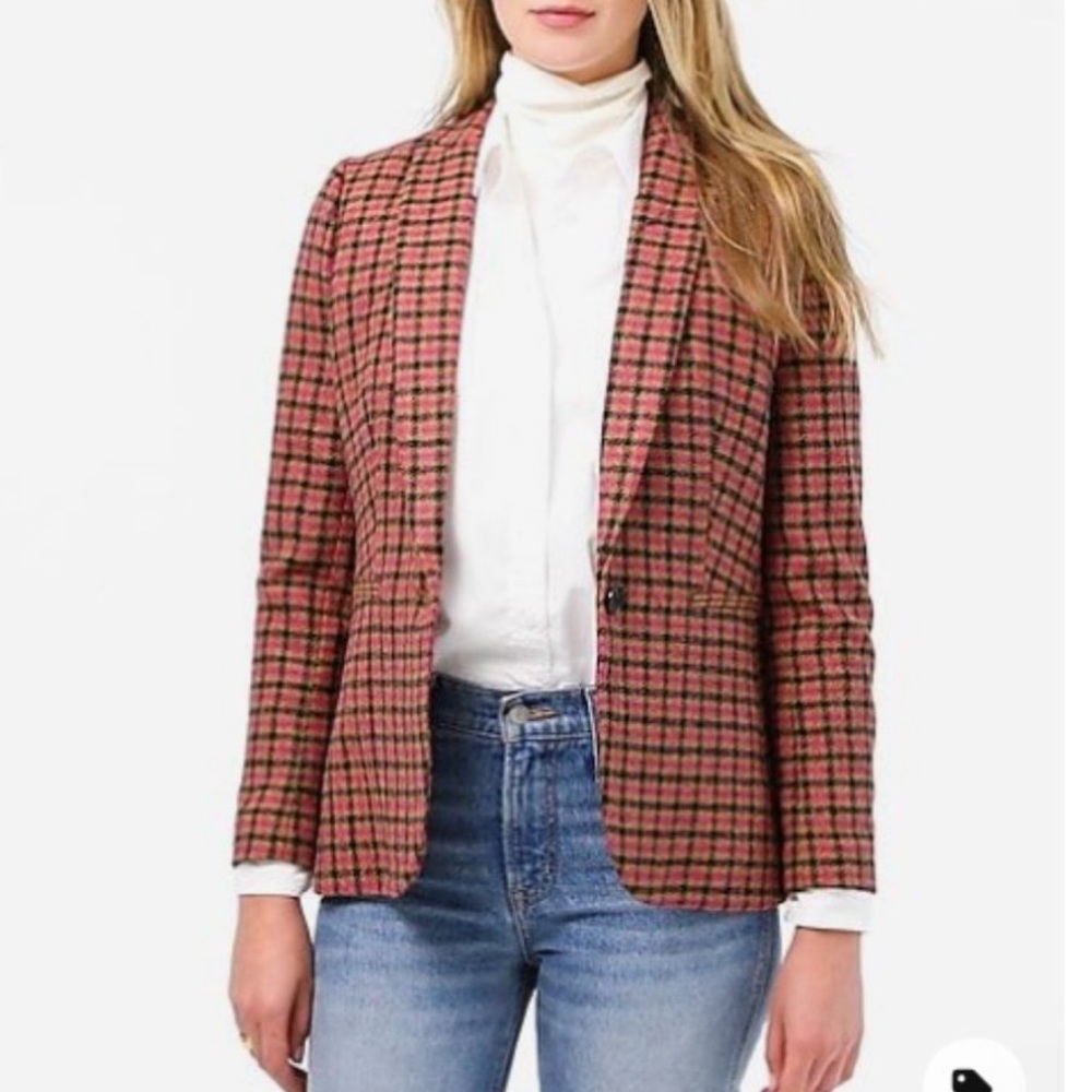 NEW! J.Crew Parke blazer houndstooth jacket wool pink plaid wool 8